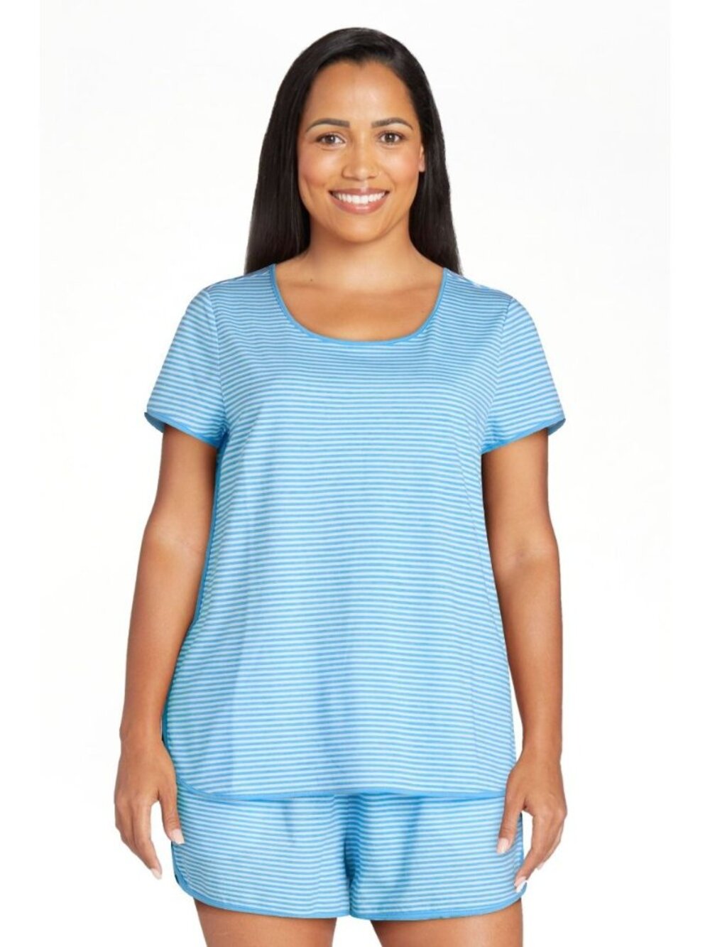 Joyspun Women's Lightweight Sleep Set, 2-Piece, Size XL LIGHT BLUE STRIPE NWT